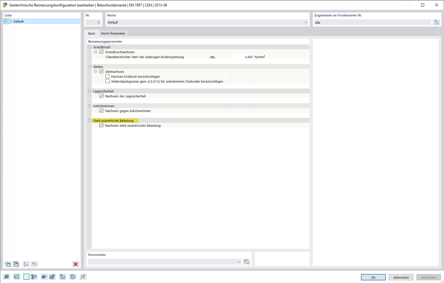 Fondations en béton | Charge fortement excentrée