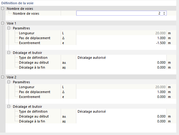 Définir des voies de circulation avec décalage