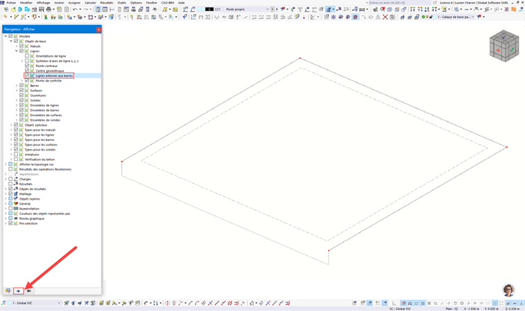 FAQ 005623 | J’ai créé un modèle dans lequel la dalle de plancher est entourée de nervures. Si j’assigne une barre de type nervure à la ligne de contour de la surface et l’aligne au bord inférieur de la surface
