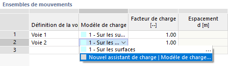 Créer un nouveau modèle de charge via les options de la liste