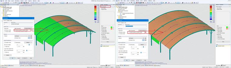 Représentation d'une surface avec une épaisseur nulle et des éléments triangulaires montrant l'orientation dans un contexte de calcul.