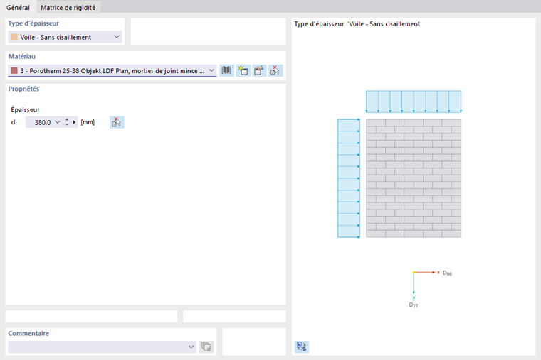 Définition de l’épaisseur avec propriétés de voiles sans cisaillement