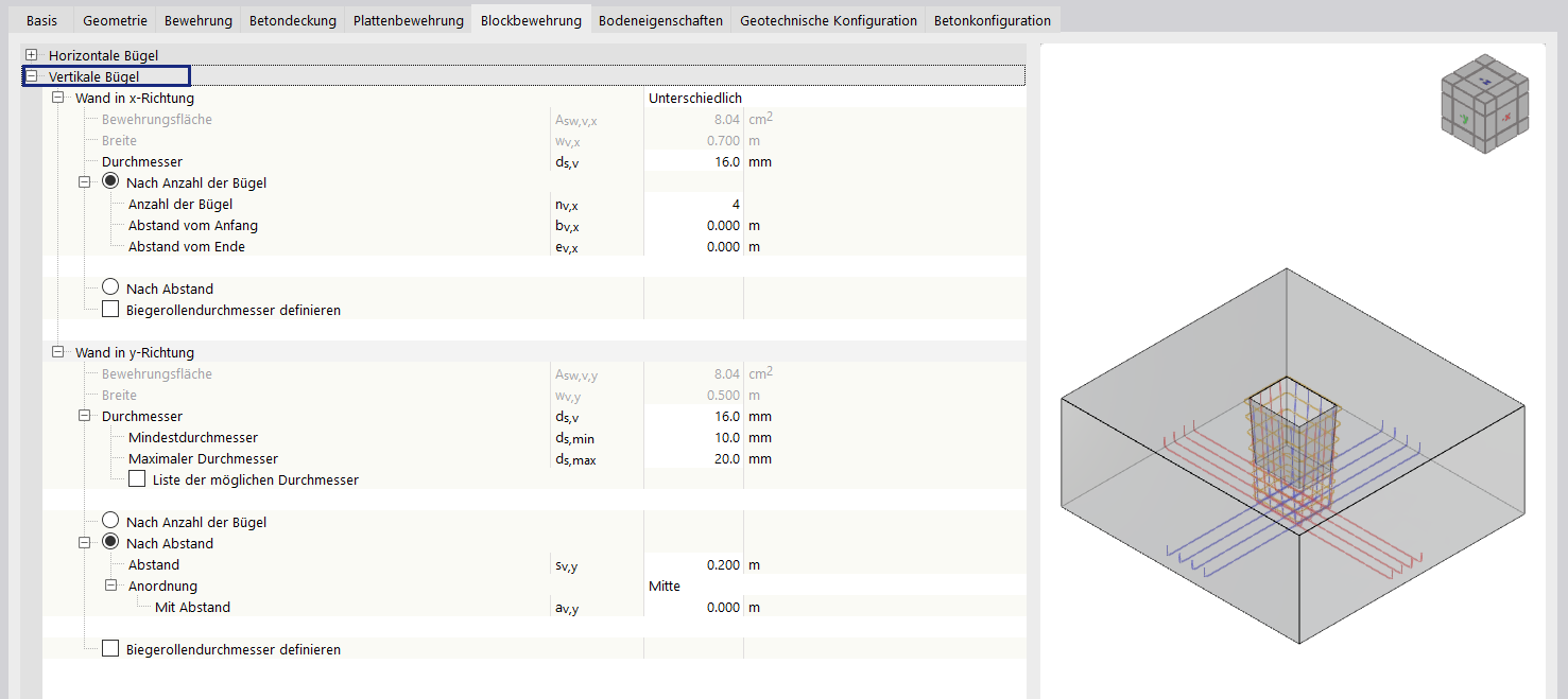 Fondations en béton avec armature verticale pour la construction de fondations en blocs