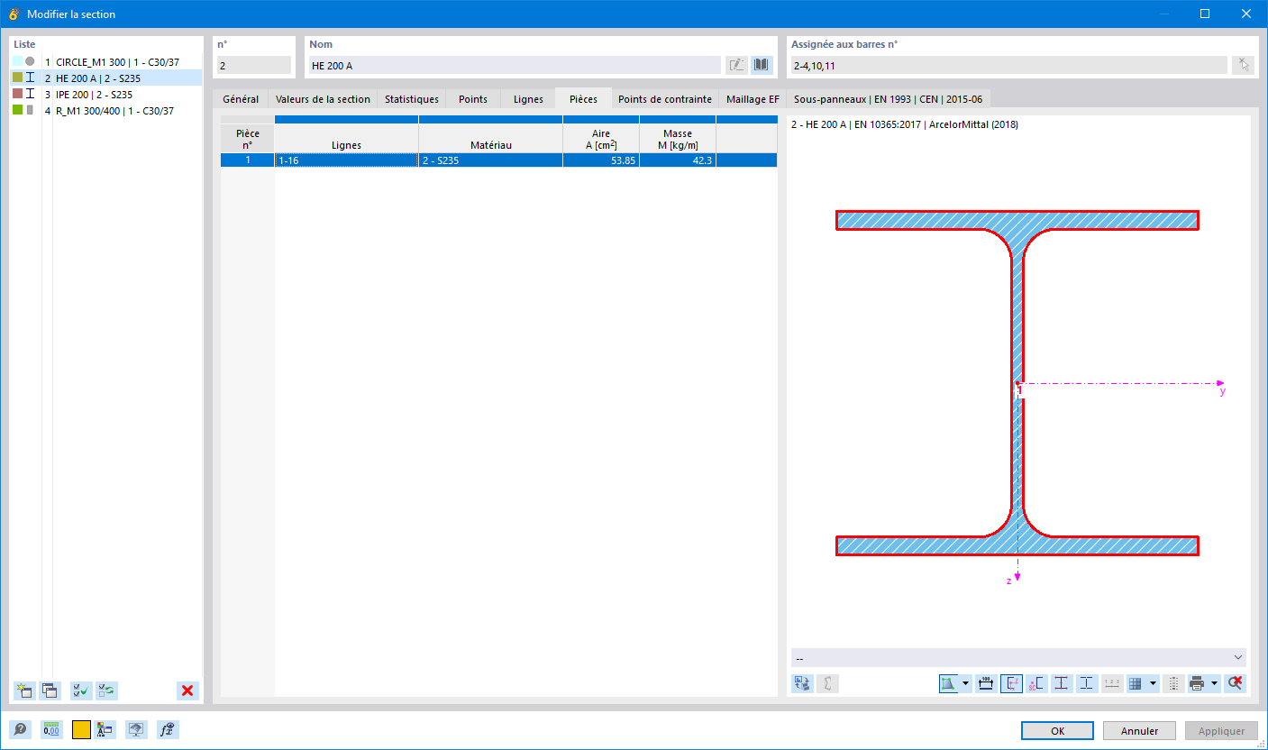 Pièces de la section