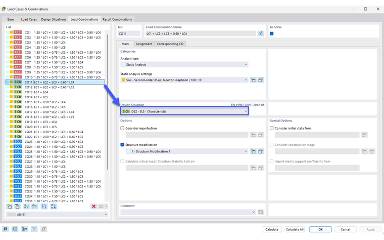 Image d’interface utilisateur pour l’attribution d’une nouvelle situation de projet aux combinaisons de charges