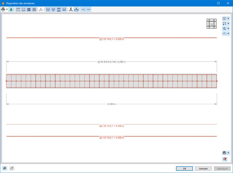 Représentation schématique de l'armature en acier dans un poteau avec des détails de disposition clairs