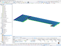 Modèle RFEM d’un plancher de toiture en bois lamellé-croisé de la salle de Vilstal à Vilsbiburg montrant la surélévation