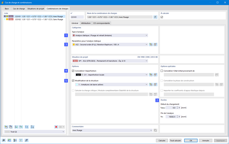Image montrant une analyse non-linéaire selon l’EN 1992-1-1 5.8.6 avec des imperfections du béton, fluage, TIIO et modification structurelle.