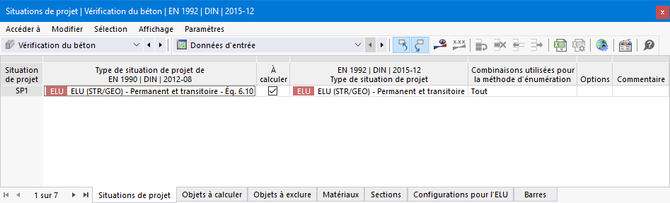 Illustration d’une situation de projet pour la vérification de béton avec la fonction ELU-ES