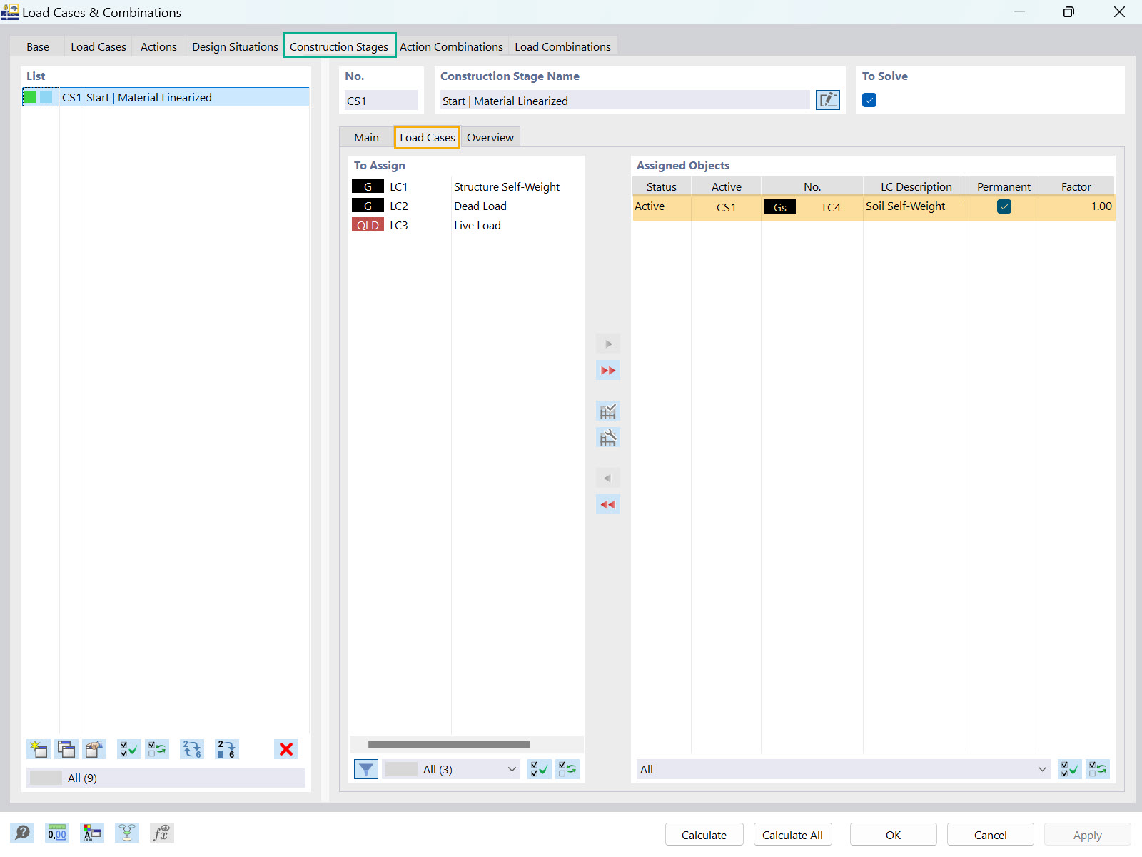 RFEM 6 cas de charge pour l'analyse des phases de construction