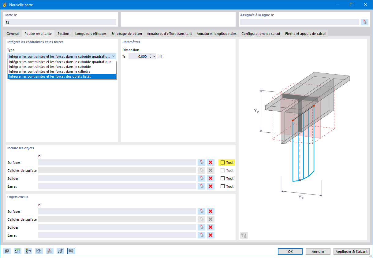 L’interface graphique propose des options pour définir une ligne résultante.