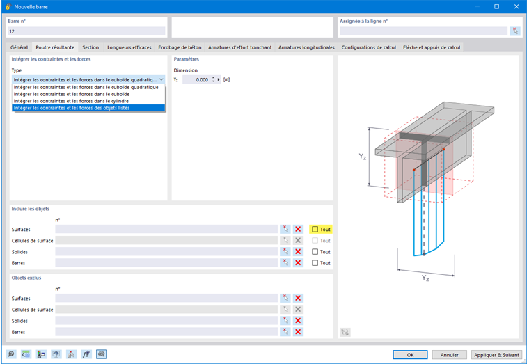 L’interface graphique propose des options pour définir une ligne résultante.
