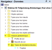 Navigateur Vue | Types de résistance aux pieux, Type de barre et Pieu, Menu de sélection