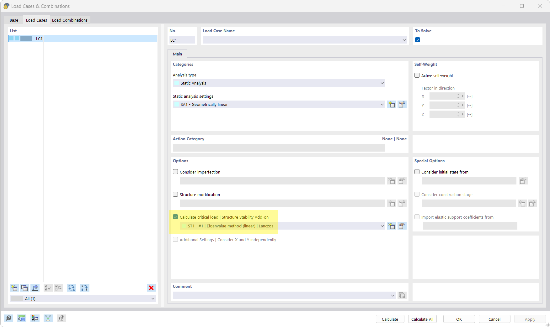 Mode de déformation d'une console avec analyse de stabilité activée dans l'addon RFEM, déformations et paramètres clairement représentés