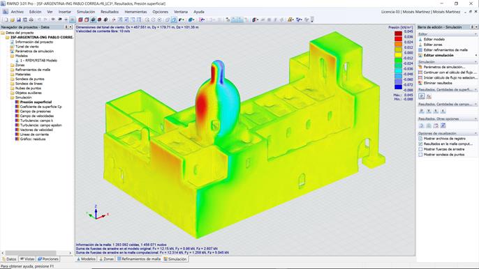 Simulation de pression sur une structure avec RWIND 3D | Carte de couleurs indiquant les zones de pression élevée et basse