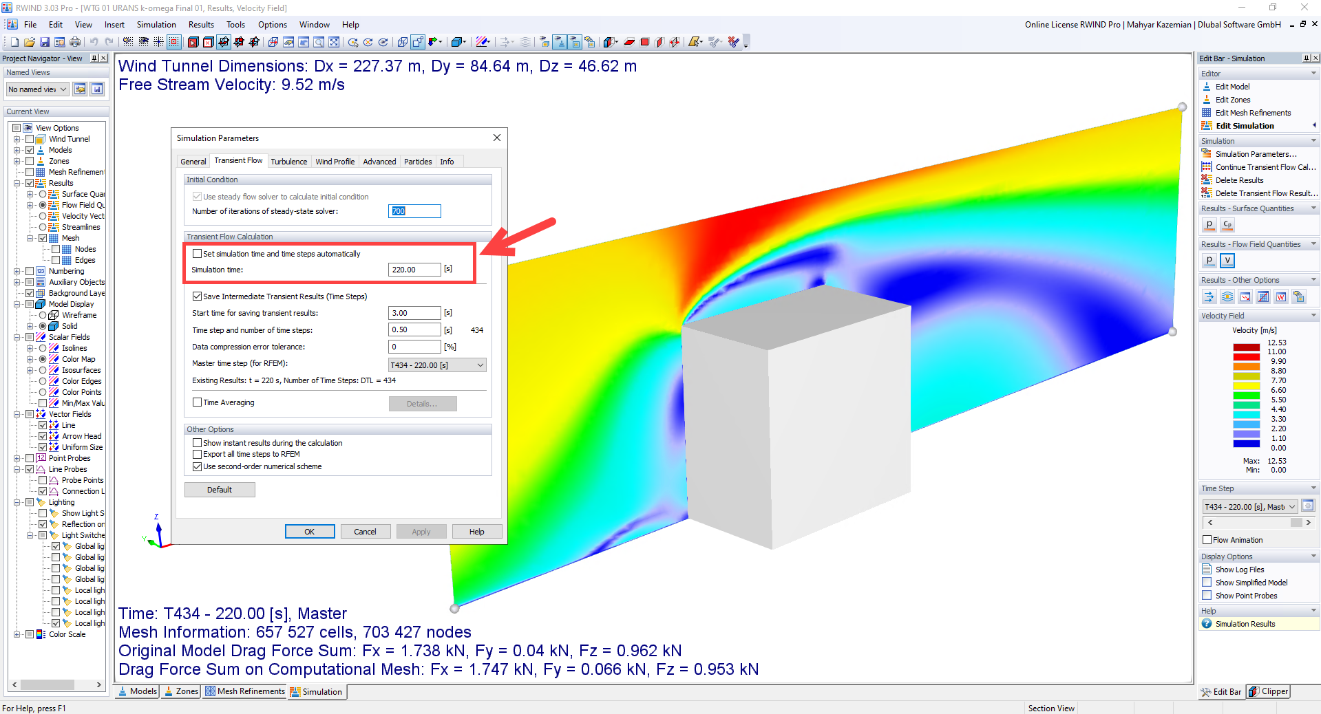 Interface affichant la mesure du temps de simulation total avec valeur numérique et libellé descriptif