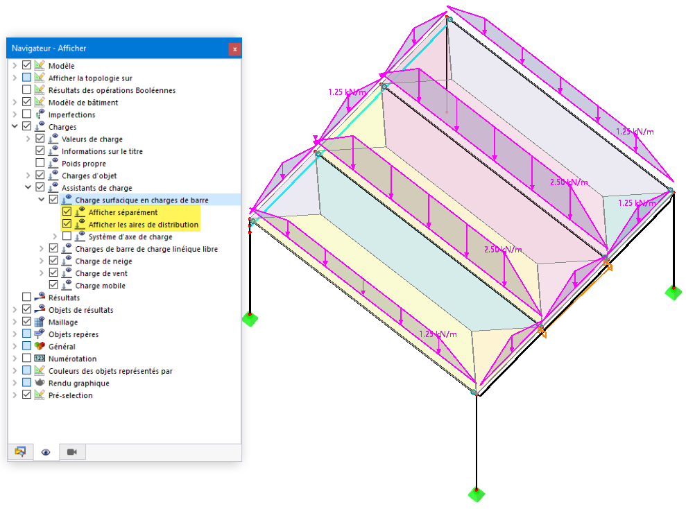 Afficher séparément les charges de barre générées et les aires de distribution