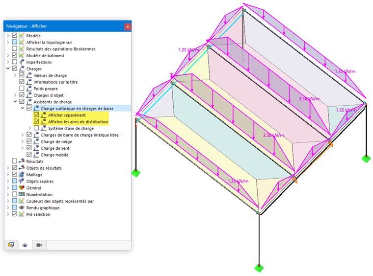 Afficher séparément les charges de barre générées et les aires de distribution