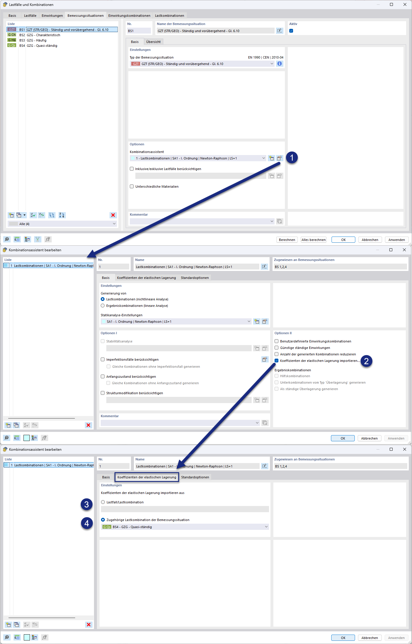 L’assistant de combinaison importe les coefficients de fondation élastiques | Interaction sol-structure