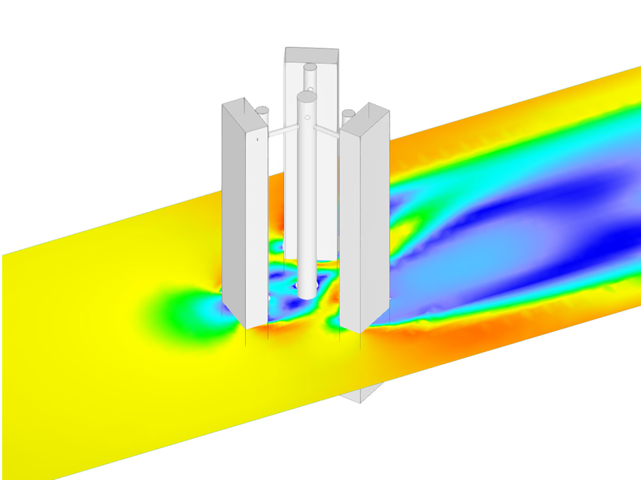 Modèle de simulation des flux de vent sur une antenne avec intensités de charge codées par couleur sous pression aérodynamique