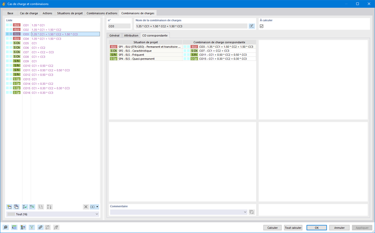Illustration d’une combinaison de charges correspondante avec annotations techniques pour l’interaction des charges