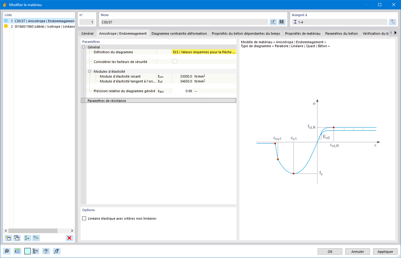 Définition de matériau - Béton | Anisotrope | Entrée des données de base