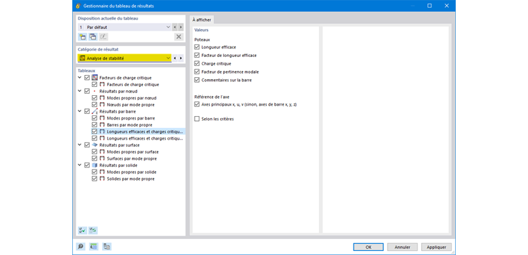 Le gestionnaire du tableau des résultats ajuste les données de sortie.