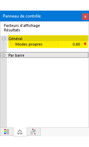 Panneau de configuration affichant la déformation des modes propres avec des résultats précis