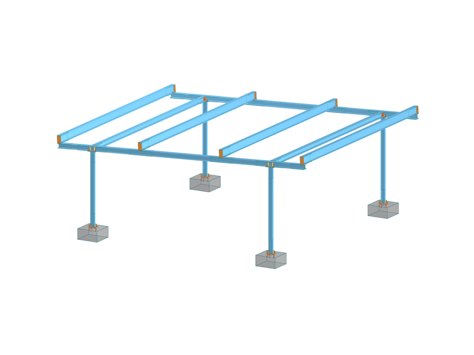 Ein Carport aus Stahl wird mit präzisen Stahlanschlüssen und detaillierten Stahl-Verbindungsdetails gezeigt.