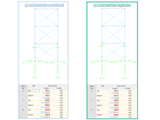 L’image compare les forces sismiques en négligeant et en incluant le comportement non linéaire des barres en traction dans l’analyse avec spectre de réponse.