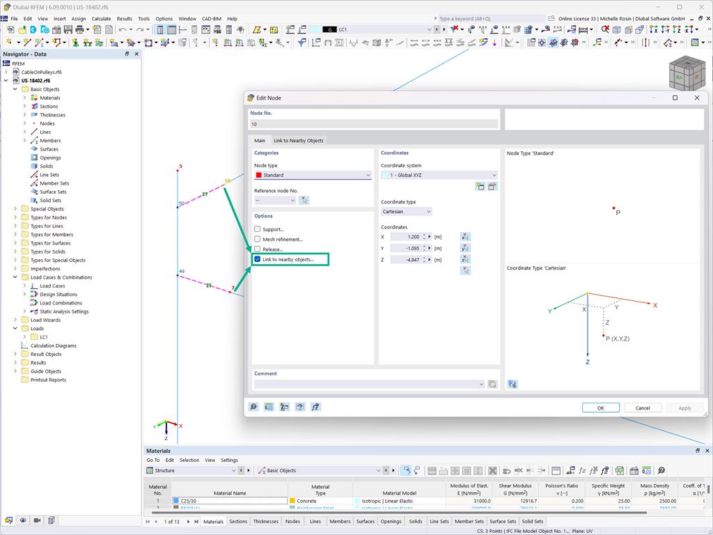 L’outil génère automatiquement des barres rigides entre les objets adjacents lorsque l’option nœud est activée.
