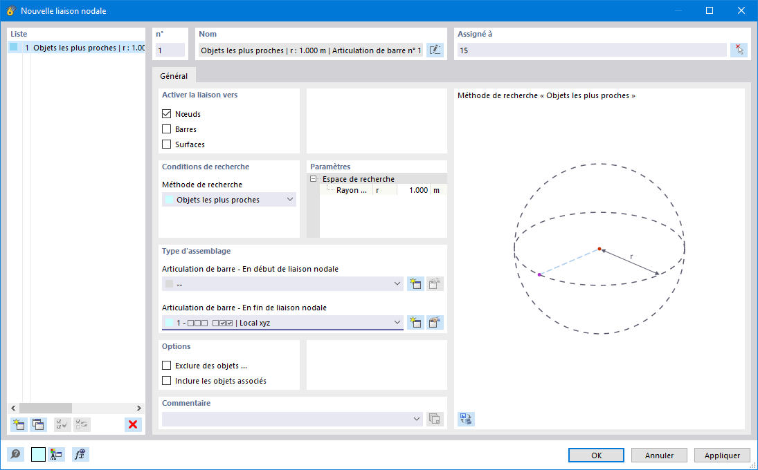 Boîte de dialogue « Nouvelle liaison nodale »