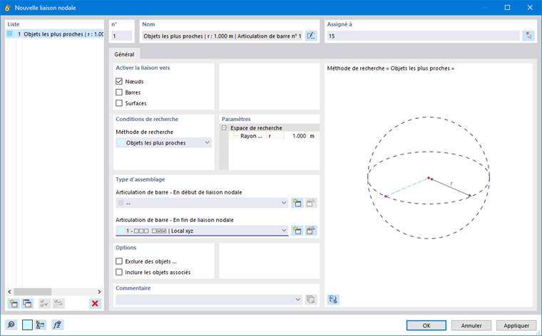 Boîte de dialogue « Nouvelle liaison nodale »