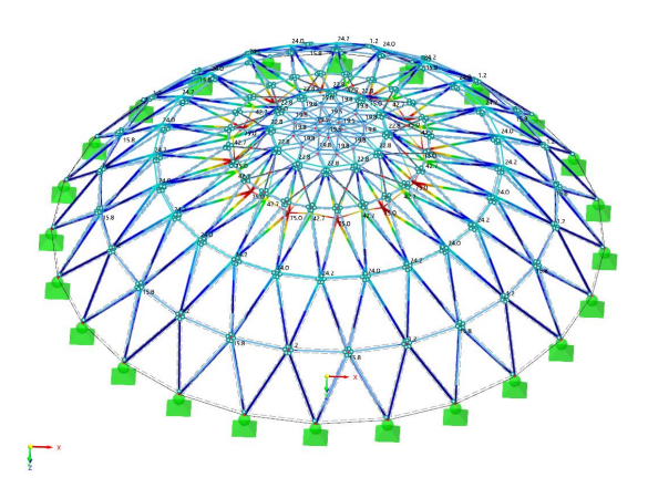 Structure sphérique en acier modélisée avec l’IA et analysée en détail.