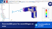 Représentation d'un sous-modèle avec des assemblages en acier, y compris des poutres et des détails d'assemblage, pour l'analyse structurale.