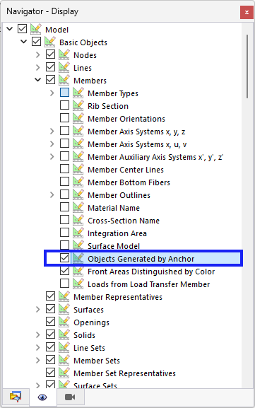 Représentation des objets générés par les ancres dans Dlubal Software