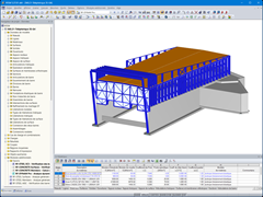 Représentation de la station sommitale du téléphérique 3S modélisée dans RFEM 5, montrant des éléments de structure.
