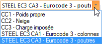 Panneau de sélection dans un logiciel d’ingénierie pour des calculs spécifiques.