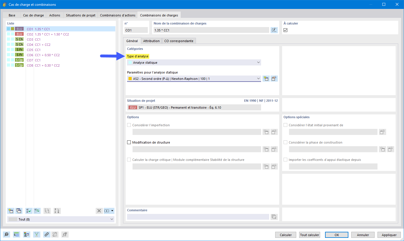 Représentation d’une analyse statique avec divers scénarios de charge