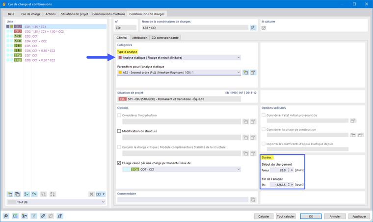 Illustration des effets de fluage et de retrait sur une structure de bâtiment dans un modèle de calcul.