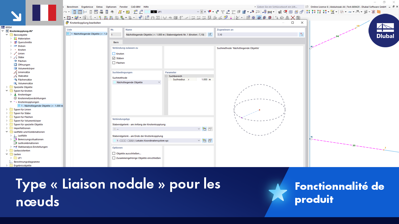 Visualisation des couplages de nœuds dans un modèle de structure.