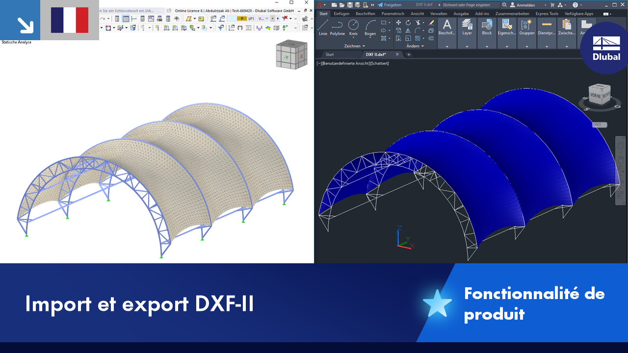 Visualisation des capacités d'importation et d'exportation DXF dans le logiciel avec un modèle exemple