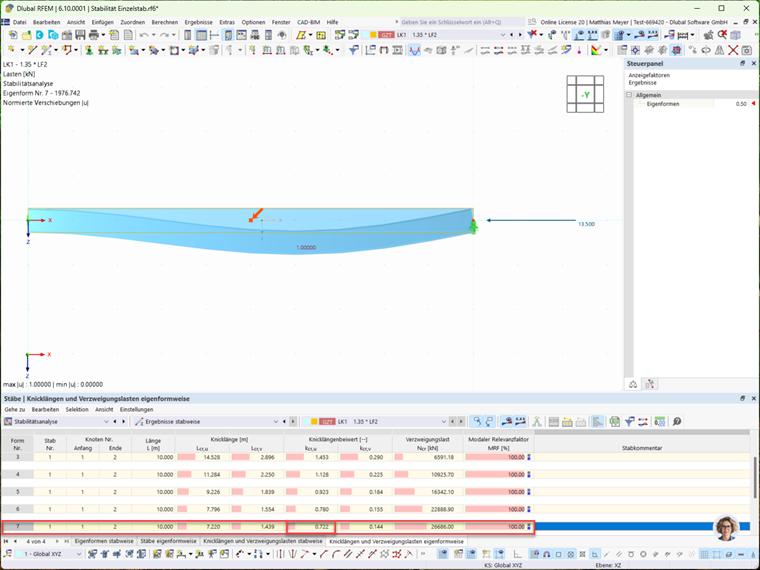 Longueur de flambement selon l'axe fort ; Calcul de longueurs de flambement des barres ; Analyse de stabilité et flambement en flexion faible.