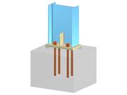 Modèle de calcul d'une pied de poteau avec une plaque d’assise, des nervures et une section en I avec des composants d’ancrage.