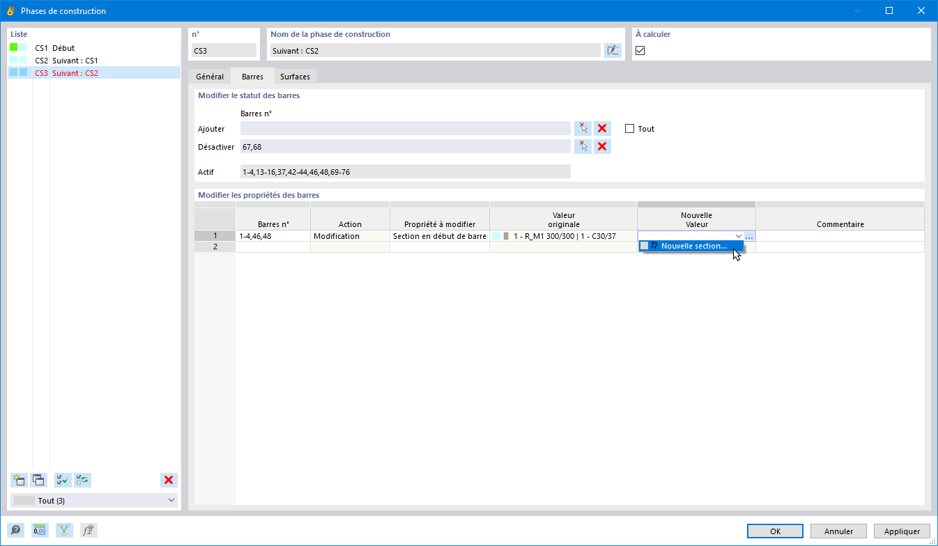 Gestion et ajustement des propriétés structurelles dans un modèle de phase de construction.