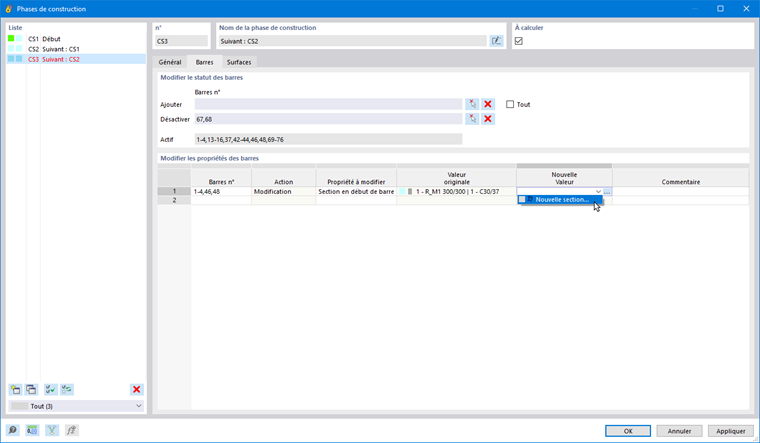 Gestion et ajustement des propriétés structurelles dans un modèle de phase de construction.