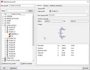 Vue détaillée de la modification d’un catalogue de profilés dans un logiciel technique.