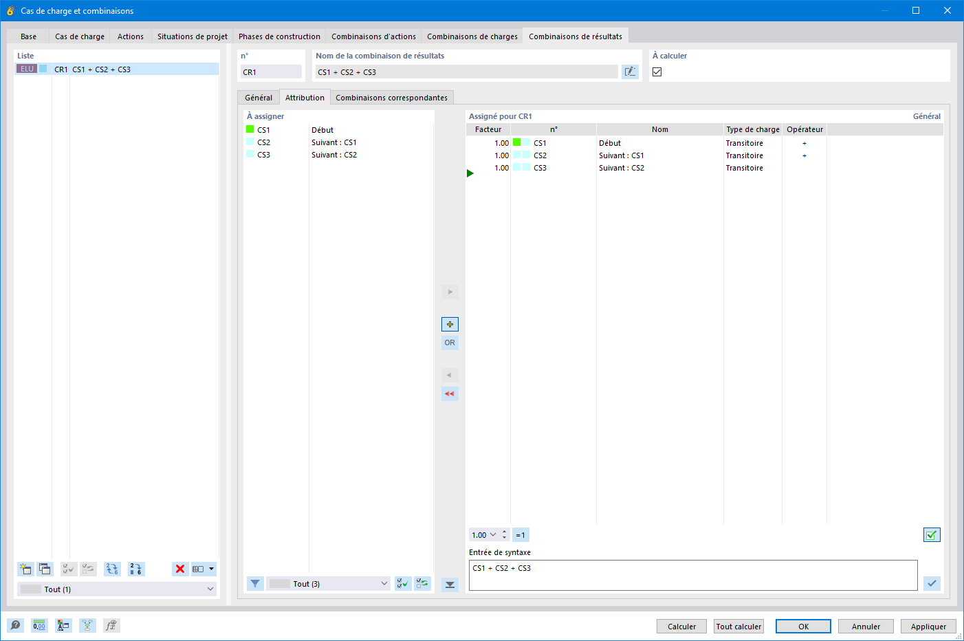 Combinaison de résultats et assignation d’états de construction pertinents dans un logiciel d'analyse dynamique.