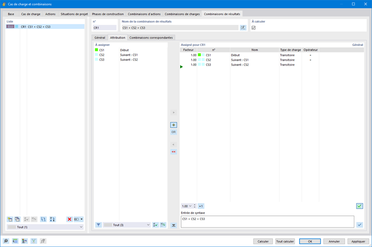Combinaison de résultats et assignation d’états de construction pertinents dans un logiciel d'analyse dynamique.