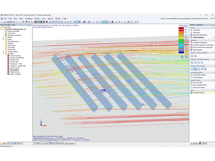 Analyse de flux de vent sur les trackers solaires dans RWIND (© Axial Structural Solutions)